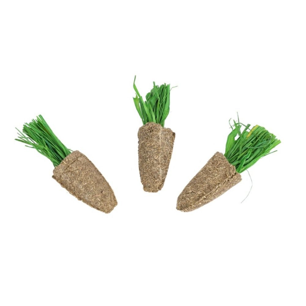 Edible carrot-shaped alfalfa treats for rabbits, nutritious and engaging