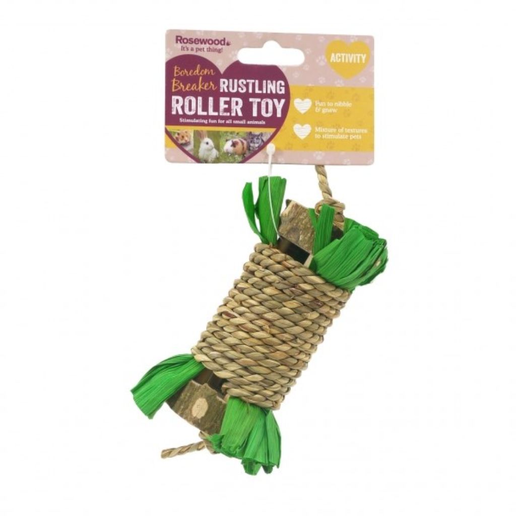 Rosewood Rustling Roller Natural Chew Toy for Rabbits Made from Seagrass, Pepperwood, and Corn Leaf.